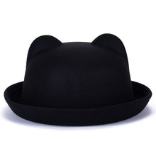 Load image into Gallery viewer, Beautiful Cute Women Devil Hat Cute Cat Bear Ears Seaside shade Wool Derby Bowler Cap Bonito