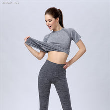 Load image into Gallery viewer, 2016 Women Sports Folding Dew Back Spandex T-Shirt Fitness Running Yoga Gym Body Building Tops Tees Anthena Cat Activewear