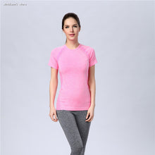 Load image into Gallery viewer, 2016 Women Sports Folding Dew Back Spandex T-Shirt Fitness Running Yoga Gym Body Building Tops Tees Anthena Cat Activewear