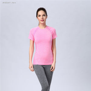 2016 Women Sports Folding Dew Back Spandex T-Shirt Fitness Running Yoga Gym Body Building Tops Tees Anthena Cat Activewear