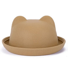 Load image into Gallery viewer, Beautiful Cute Women Devil Hat Cute Cat Bear Ears Seaside shade Wool Derby Bowler Cap Bonito