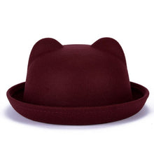 Load image into Gallery viewer, Beautiful Cute Women Devil Hat Cute Cat Bear Ears Seaside shade Wool Derby Bowler Cap Bonito