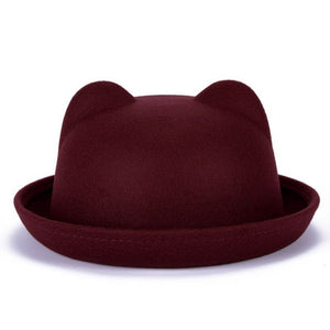 Beautiful Cute Women Devil Hat Cute Cat Bear Ears Seaside shade Wool Derby Bowler Cap Bonito