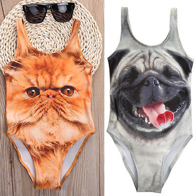 Cat And Dog Kids Baby Girls One Piece Swimsuit Summer Beach Bikini Swimwear Bathing Suit