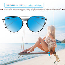 Load image into Gallery viewer, Fashionable Cat Eye Women Sunglasses Metal Frame UV400 Flat Mirrored Lens Day Vision for Outdoor Sport Cycling Traveling Fishing Hiking Camping