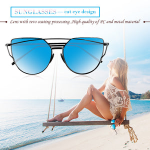 Fashionable Cat Eye Women Sunglasses Metal Frame UV400 Flat Mirrored Lens Day Vision for Outdoor Sport Cycling Traveling Fishing Hiking Camping