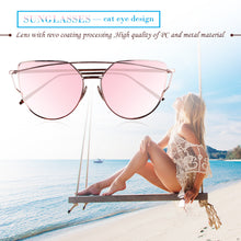 Load image into Gallery viewer, Fashionable Cat Eye Women Sunglasses Metal Frame UV400 Flat Mirrored Lens Day Vision for Outdoor Sport Cycling Traveling Fishing Hiking Camping