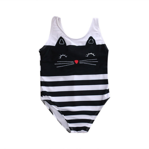 ITFABS Toddler Kids Baby Girls Cute Cat Stripe Bikini Swimwear Tankini Swimsuit Bathing Suit Beachwear