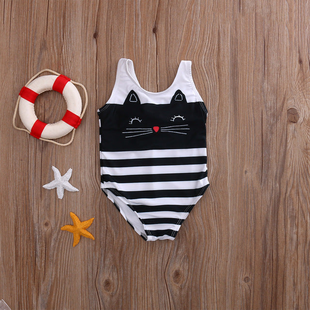 ITFABS Toddler Kids Baby Girls Cute Cat Stripe Bikini Swimwear Tankini Swimsuit Bathing Suit Beachwear