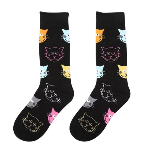 Brand Socks For Women High Socks Cute Cartoon Cat Pattern Of Cotton Knit Happy Hosiery