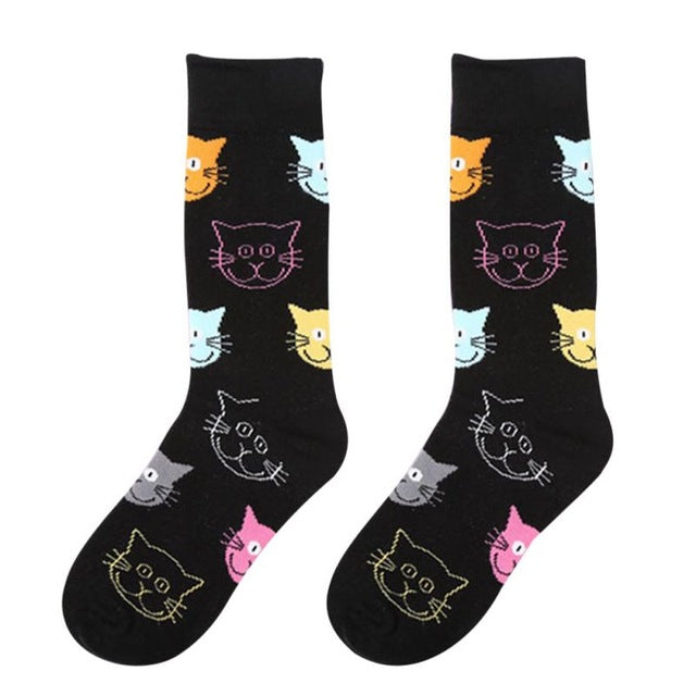Brand Socks For Women High Socks Cute Cartoon Cat Pattern Of Cotton Knit Happy Hosiery