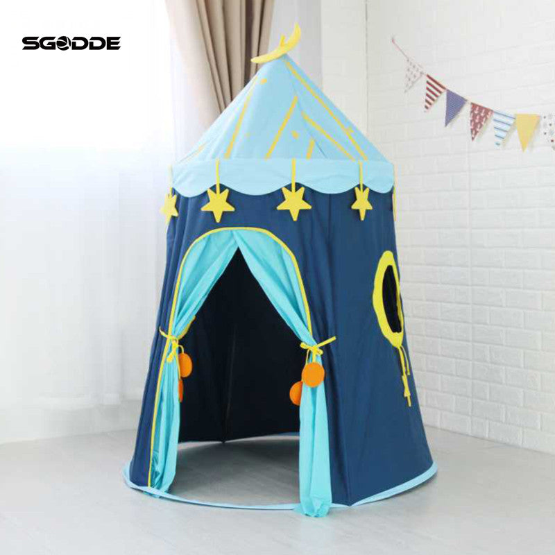 SGODDE 110x150cm Children's Outdoor Entertainment Pet Blue House Yurts Moon Tent Game Room Portable Folding Camping Play Tent