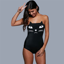 Load image into Gallery viewer, New Style Women Cute Cat One Peice Swimwear Strapless Bathing Suit Tube Top Off-the-shoulder Cat Unpadded Free Swimwear Women