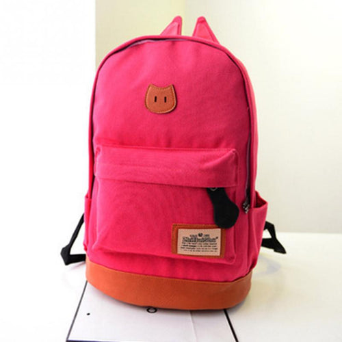 2016 New backpack canvas campus girls climbing backpack outdoor sport travel bags Cat ears cartoon package