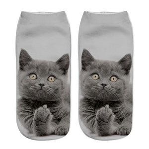 1Pair Women Sport Socks 3D Print Cat Unisex Low Cut Ankle Socks Sports Cycling Sock