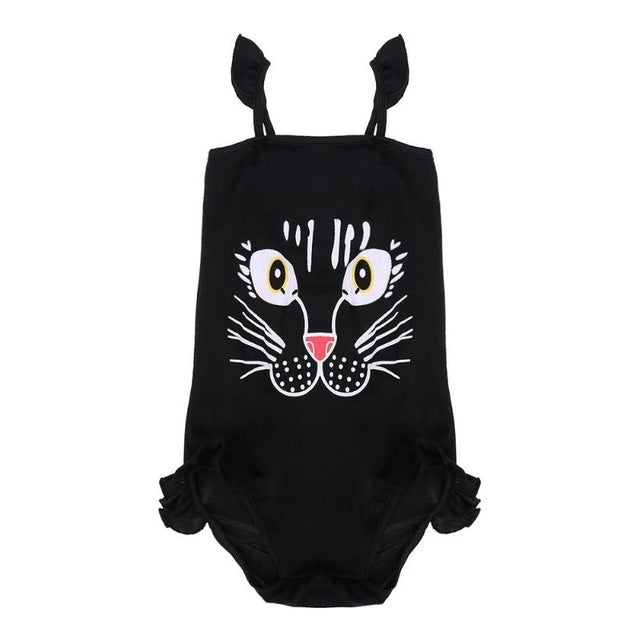 Summer Cartoon Cat Toddler One-Piece Children Swimwear Ruffle Side Girls Bathing Suits Baby Swimming Suit meisje bikini