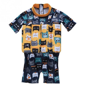 S-XL One Piece Cat Swimming Suit Cartoon Children Swimwear Girls Boys Protective Float buoyancy Swimsuit Knee Bathing Suit