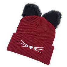 Load image into Gallery viewer, Women Outdoor Climbing Cap Winter Harajuku Devil Horns Cat Ear Crochet Braided Knit Novelty Girls Hat