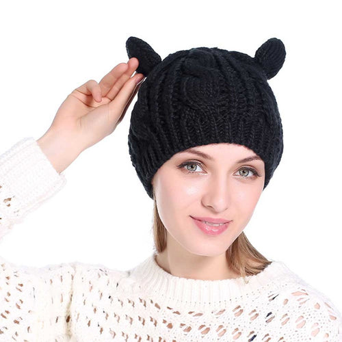 GYM Exercise Warm Hat Protection Sports Outdoor Women Cat Ear Hiking Caps Winter Windproof Sport Hat Knit Ski Cap