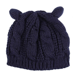 GYM Exercise Warm Hat Protection Sports Outdoor Women Cat Ear Hiking Caps Winter Windproof Sport Hat Knit Ski Cap