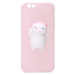 Swimming Bag Silicone Phone Case 3D Cartoon Squishy Cat Pinch Poke Stress Relievers Case Cover for iPhone 6 6S 7 Plus 5 5S