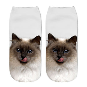 1Pair Women Sport Socks 3D Print Cat Unisex Low Cut Ankle Socks Sports Cycling Sock
