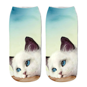 1Pair Women Sport Socks 3D Print Cat Unisex Low Cut Ankle Socks Sports Cycling Sock
