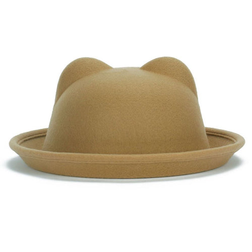 Ear Beach Cap Outdoor Vogue Women Lady Wool Horn Parent-Child Bowler Fedora Hats Derby Cat