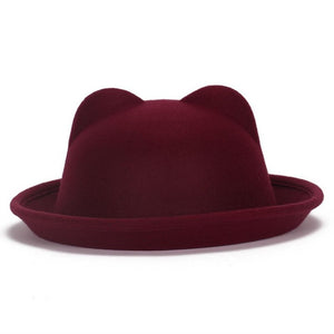 Ear Beach Cap Outdoor Vogue Women Lady Wool Horn Parent-Child Bowler Fedora Hats Derby Cat