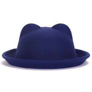 Ear Beach Cap Outdoor Vogue Women Lady Wool Horn Parent-Child Bowler Fedora Hats Derby Cat