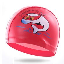 Load image into Gallery viewer, PowerPai Swimming Cap Children Waterproof PU for boys girls Comfortable Dolphine Cat Cartoon Swimming Pool Training Bathing Hood