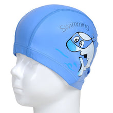 Load image into Gallery viewer, PowerPai Swimming Cap Children Waterproof PU for boys girls Comfortable Dolphine Cat Cartoon Swimming Pool Training Bathing Hood
