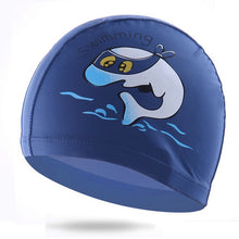 Load image into Gallery viewer, PowerPai Swimming Cap Children Waterproof PU for boys girls Comfortable Dolphine Cat Cartoon Swimming Pool Training Bathing Hood