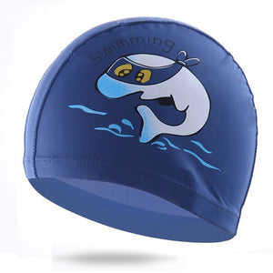 PowerPai Swimming Cap Children Waterproof PU for boys girls Comfortable Dolphine Cat Cartoon Swimming Pool Training Bathing Hood