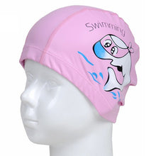 Load image into Gallery viewer, PowerPai Swimming Cap Children Waterproof PU for boys girls Comfortable Dolphine Cat Cartoon Swimming Pool Training Bathing Hood