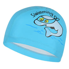 Load image into Gallery viewer, PowerPai Swimming Cap Children Waterproof PU for boys girls Comfortable Dolphine Cat Cartoon Swimming Pool Training Bathing Hood