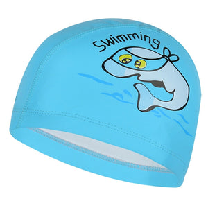 PowerPai Swimming Cap Children Waterproof PU for boys girls Comfortable Dolphine Cat Cartoon Swimming Pool Training Bathing Hood