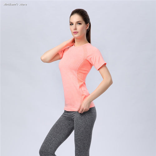2016 Women Sports Folding Dew Back Spandex T-Shirt Fitness Running Yoga Gym Body Building Tops Tees Anthena Cat Activewear